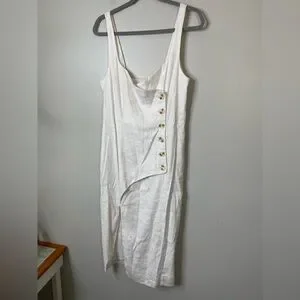 Anthropologie | Dresses | Anthropologie Sleeveless Square Neck Linen Button  Wrap Midi Dress M Worn Once | Poshmark